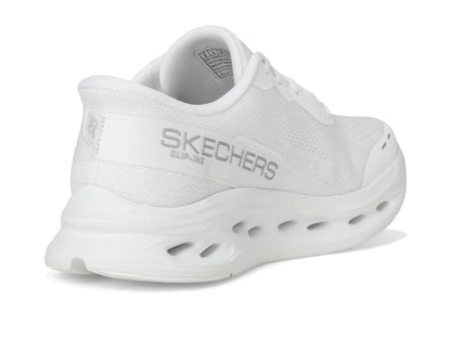 Skechers Women's Max Cushioning Glide Step Caledonia Hands Free Slip-ins Sneaker, White/Silver