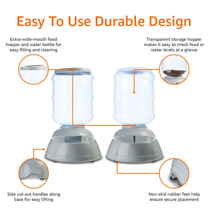 Amazon Basics Dispensador de Comida y Agua de Gran Capacidad (Gris)