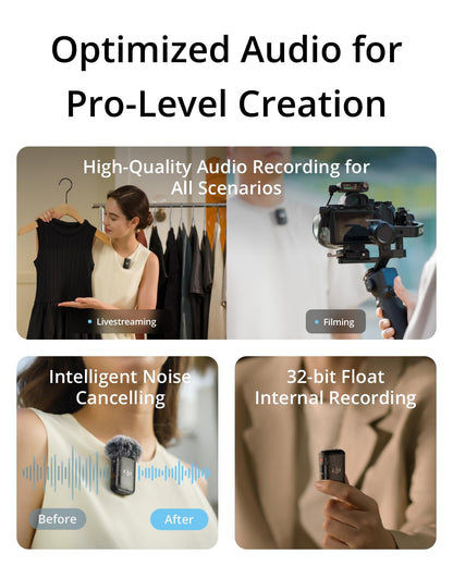 DJI Mic 2 (2 TX + 1 RX + Charging Case), All-in-one Wireless Microphone, Intelligent Noise Cancelling, 32-bit Float Internal Recording, 250m (820 ft.) Range, Microphone for iPhone, Android, Camera