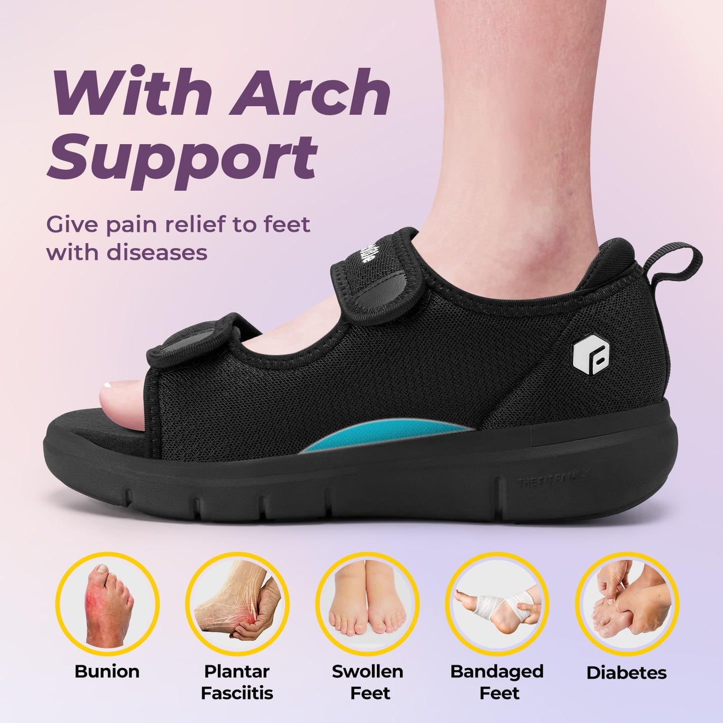 FitVille Sandalias para Diabéticos para Mujer (Negro / Talla 8W)