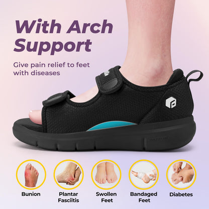 FitVille Sandalias para Diabéticos para Mujer (Negro / Talla 8W)