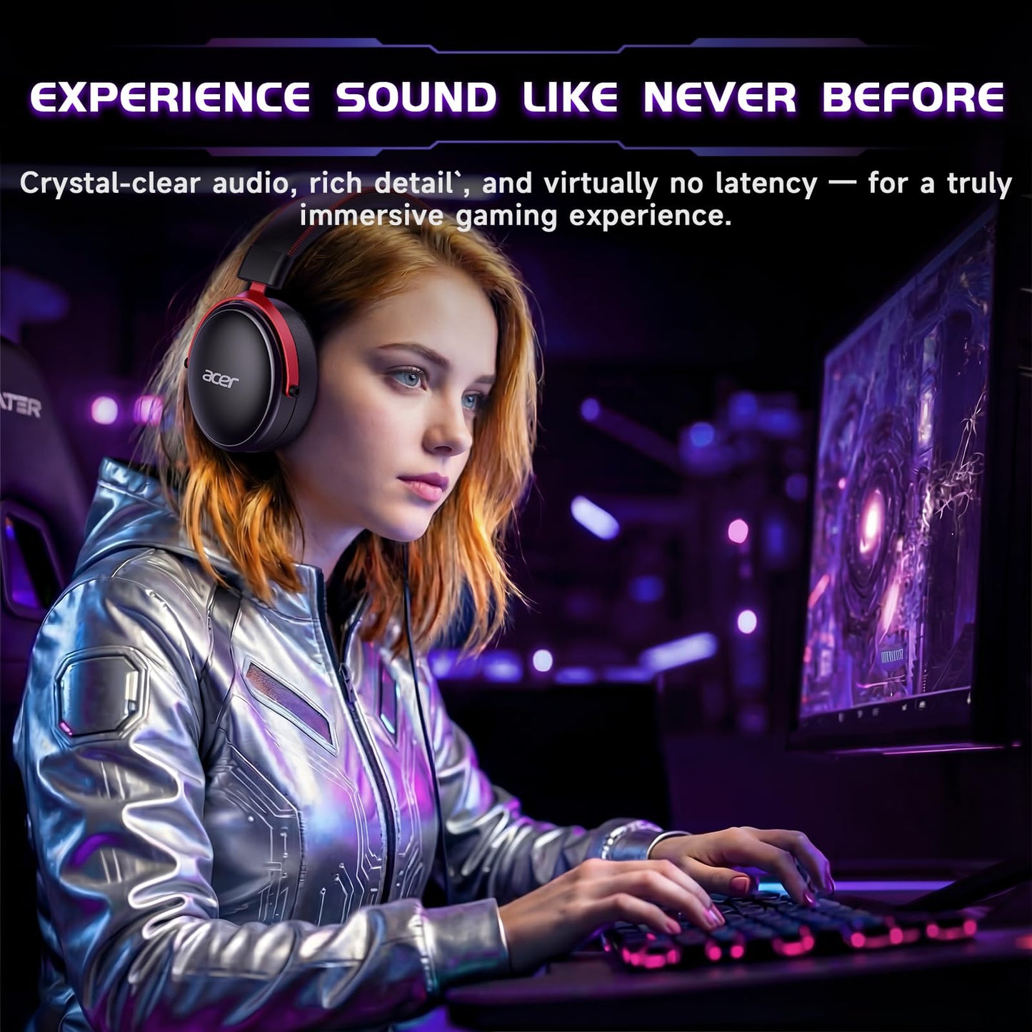 Acer 2.4GHz Wireless Gaming Headsets for PS5, PS4, PC, Switch, Tri-Mode Bluetooth Gaming Headset with Mic, Stereo Sound, 40+Hr Battery, 50mm Drivers - Black