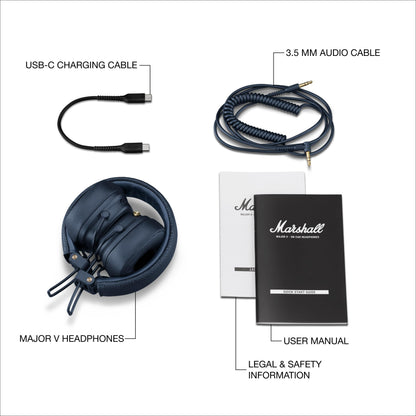 Marshall Major V On-Ear Wireless Bluetooth Headphones - Midnight Blue