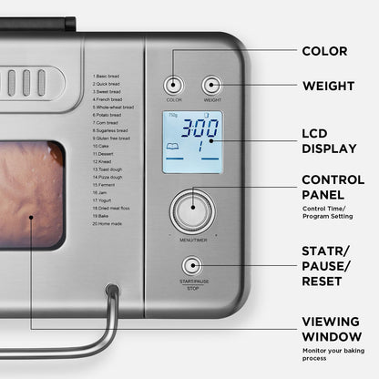 Neretva Máquina para Hacer Pan 20-en-1 (2LB / Plateado)