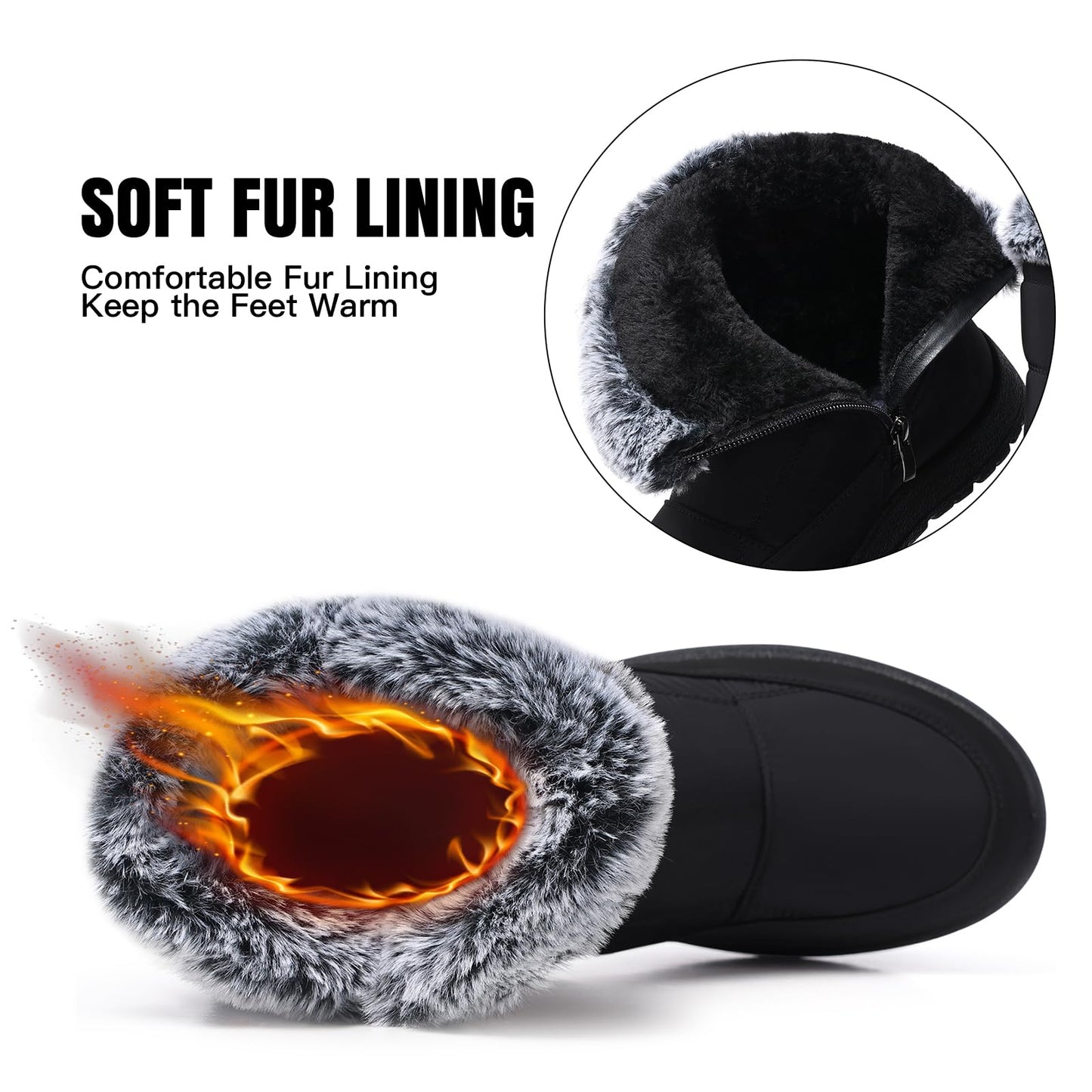 SHIBEVER Women's Snow Boots Winter: Waterproof Fur Lined Anti-Slip Ankle Booties Outdoor Comfortable Furry Women Snow Boot Black