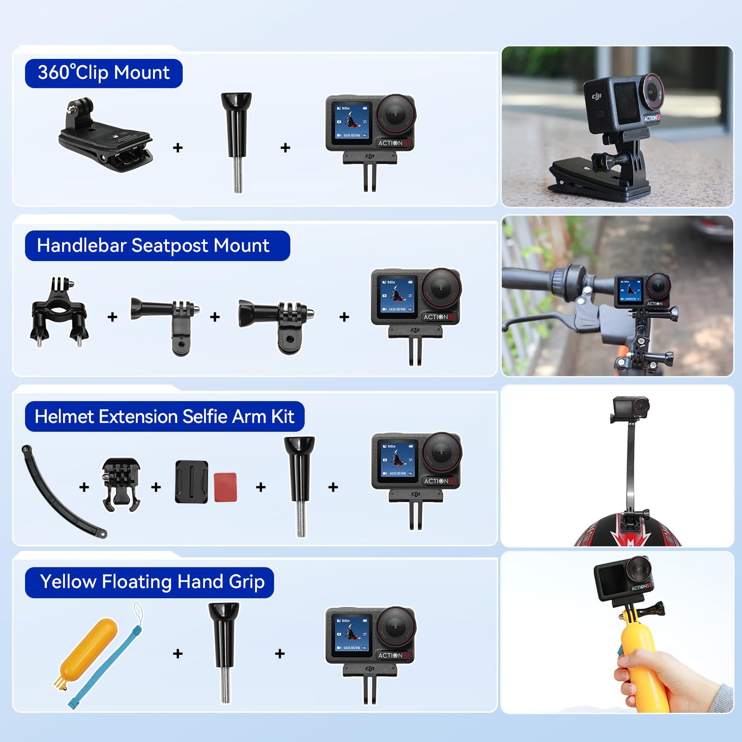 DJI Osmo Action 5 Pro Waterproof Action Camera Bundle, 1/1.3" Sensor, 4K/120fps Video, 47GB Built-in Storage, Original Standard Combo + 58 Piece Accessory Kit + 2 Extra Batteries + Extra 64GB Card