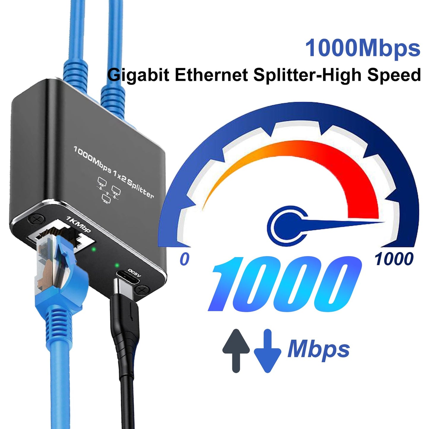 Divisor Ethernet Gigabit 1 a 2 de Alta Velocidad (1000Mbps)