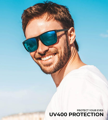 KALIYADI Lentes de Sol Polarizados para Hombre (Negro/Azul Hielo/Rojo)
