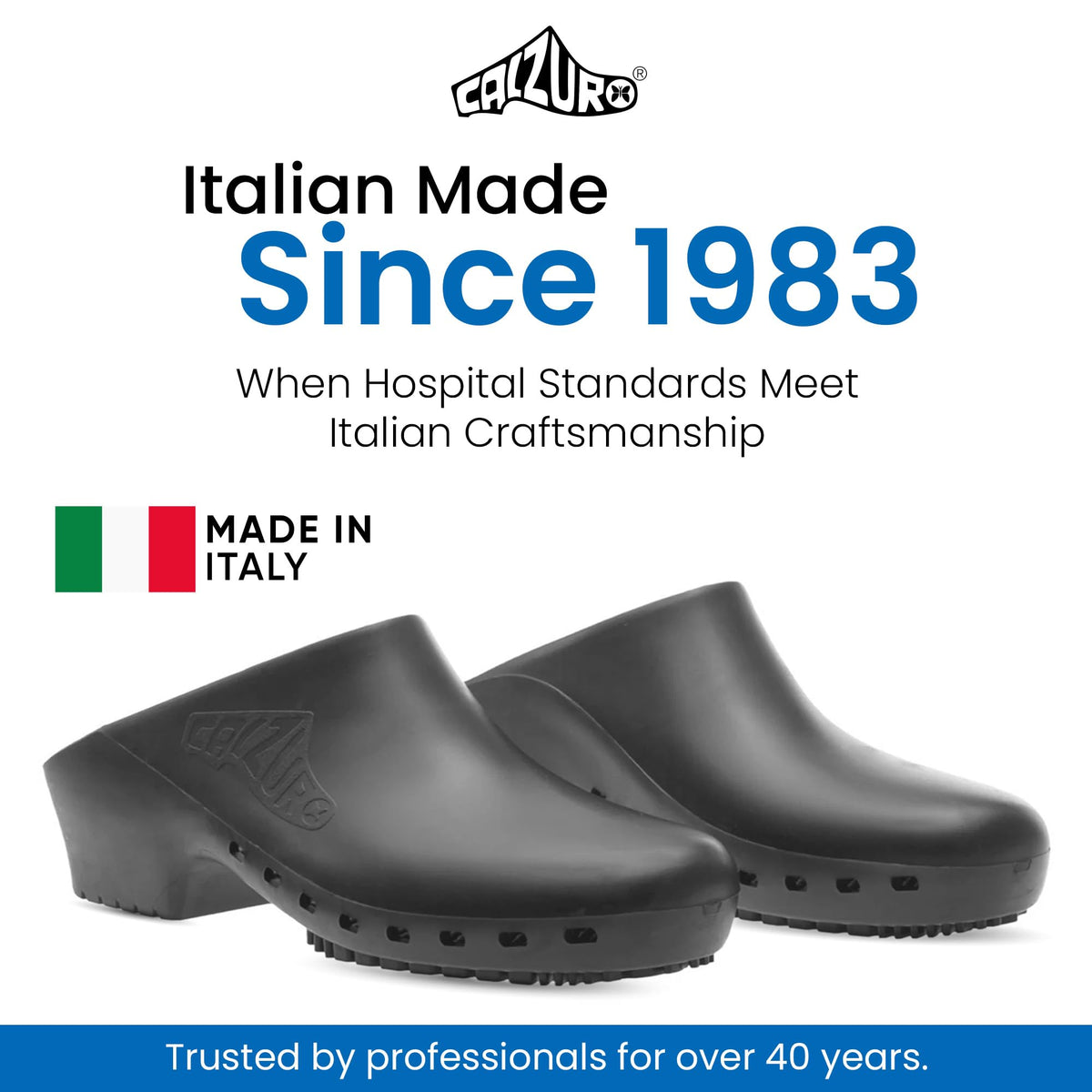 CALZURO Classic Work Clogs Without Holes - Unisex Nursing Clogs - Non Slip Shoes - Autoclavable Rubber Kitchen Shoes for Women and Men - Metallic Grey