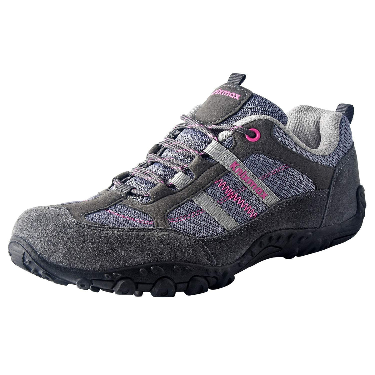 Knixmax Women's Hiking Shoes, Lightweight Low-Top Outdoor Walking Shoes with Suede Leather & Textured Rubber Outsole, Breathable Trail Shoes for Hiking Trekking Camping Grey