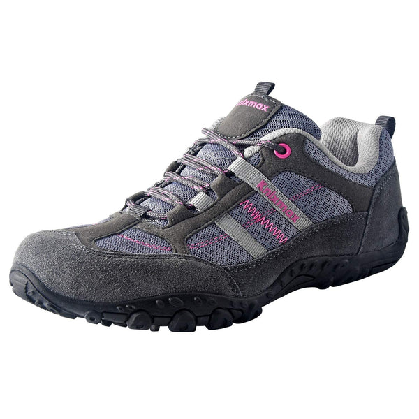 Knixmax Women's Hiking Shoes, Lightweight Low-Top Outdoor Walking Shoes with Suede Leather & Textured Rubber Outsole, Breathable Trail Shoes for Hiking Trekking Camping Grey