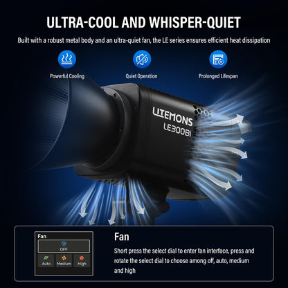 Godox Litemons LE300Bi COB Led Video Light, Godox Bowens Mount 315W Bi-Color Continuous Output Light with DMX/Bluetooth APP Control, NFC Connection, 2800K~6500K, 58900Lux@1m, CRI/TLCI98, 11 Fx Effects