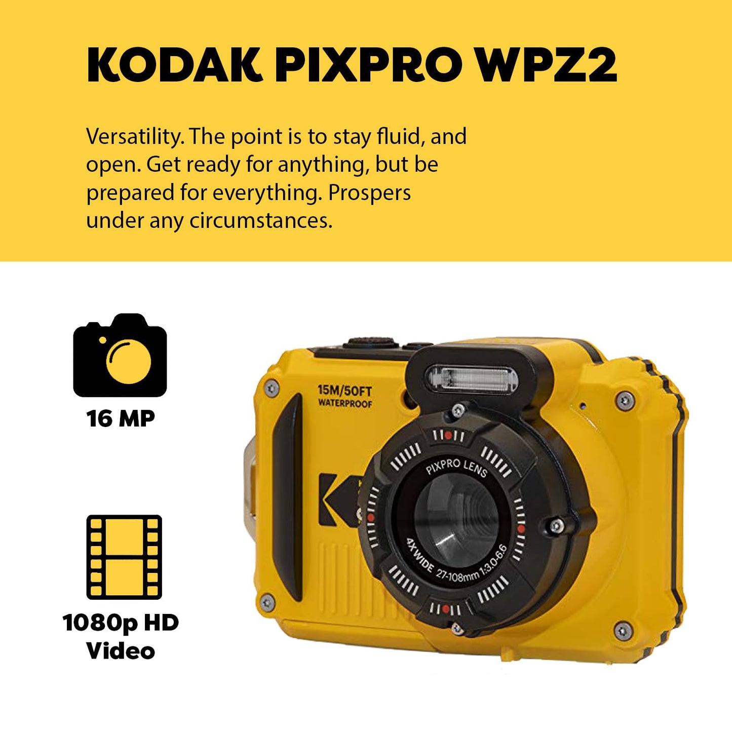 Kodak Cámara Digital Resistente PIXPRO WPZ2 (Amarillo / Paquete de 7 Artículos)