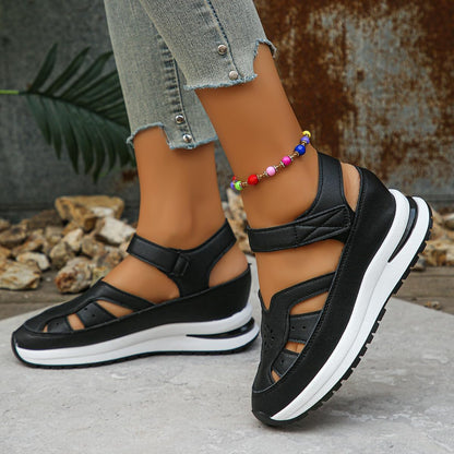 Orthopedic Shoes for Women 2026 Summer Comfortable Platform Hollow Out Breathable Wedge Sneakers Closed Toe Sandals Wide With Fit Gladiator Sport Sandals with Ankle Strap Dress Beach Shoes (Black, Adult, Women, Numeric, US Footwear Size System, Medium)