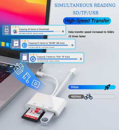 Lector de Tarjetas SD USB C / Adaptador de Doble Puerto Lightning