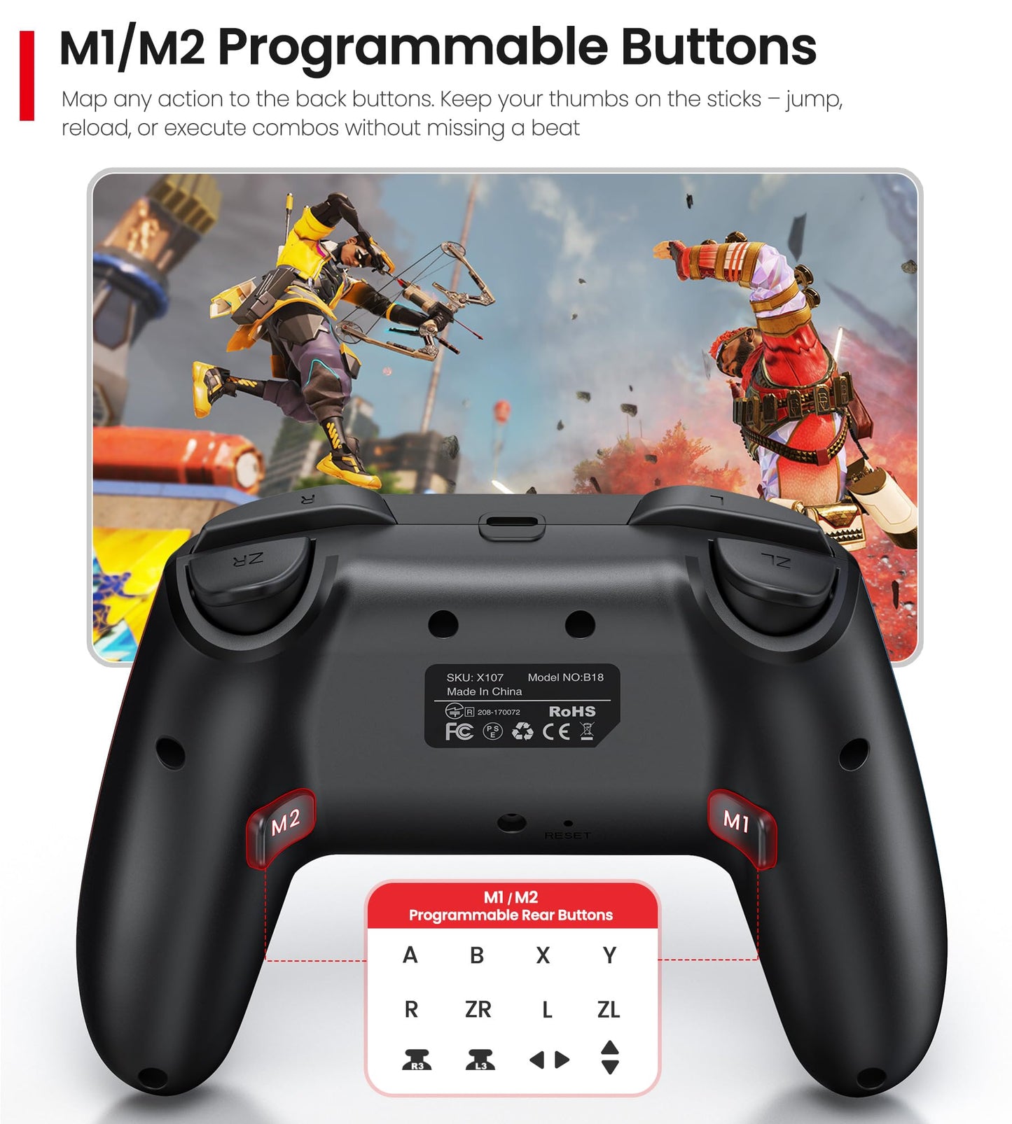 Wireless Switch Controller for Nintendo Switch/Switch 2/Lite/OLED Controller, Switch Controller with a Mouse Touch Feeling on Back Buttons, Extra Switch Pro Controller with Wake-up,Programmable, Turbo Function