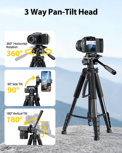 UBeesize 67” Camera Tripod with Travel Bag, Cell Phone Tripod with Bluetooth Remote and Phone Holder, Compatible with All Cameras, Cell Phones, Projector, Webcam, Spotting Scopes