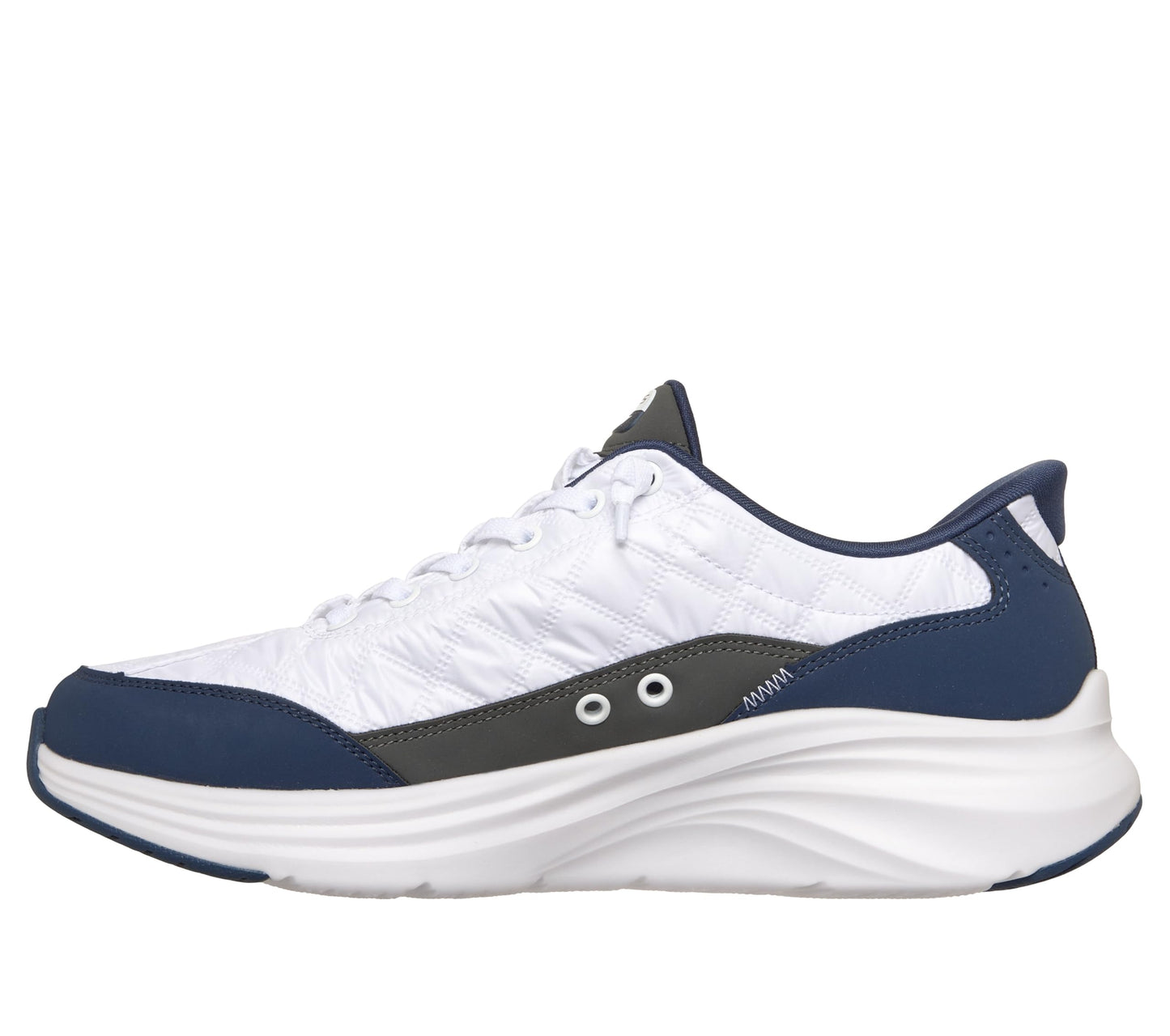 Skechers Men's Contour Foam Cozy Fit Hands Free Slip-in Sneaker, White/Navy