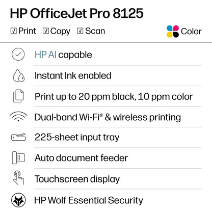 HP Impresora Inalámbrica OfficeJet Pro 8125 (C2VJ4A)