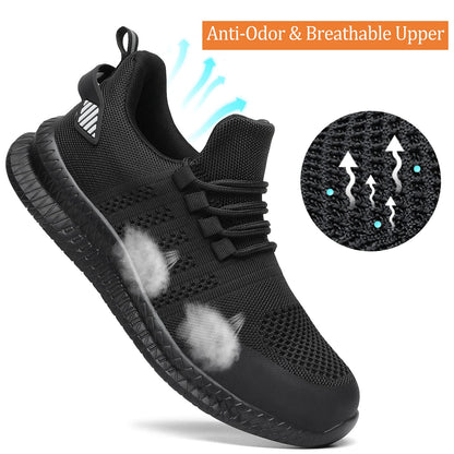 Steel Toe Shoes for Men and Women Comfortable Lightweight Work Safety Shoes Puncture Proof Slip Resistant Indestructible Sneakers Construction Work Utility Black M13