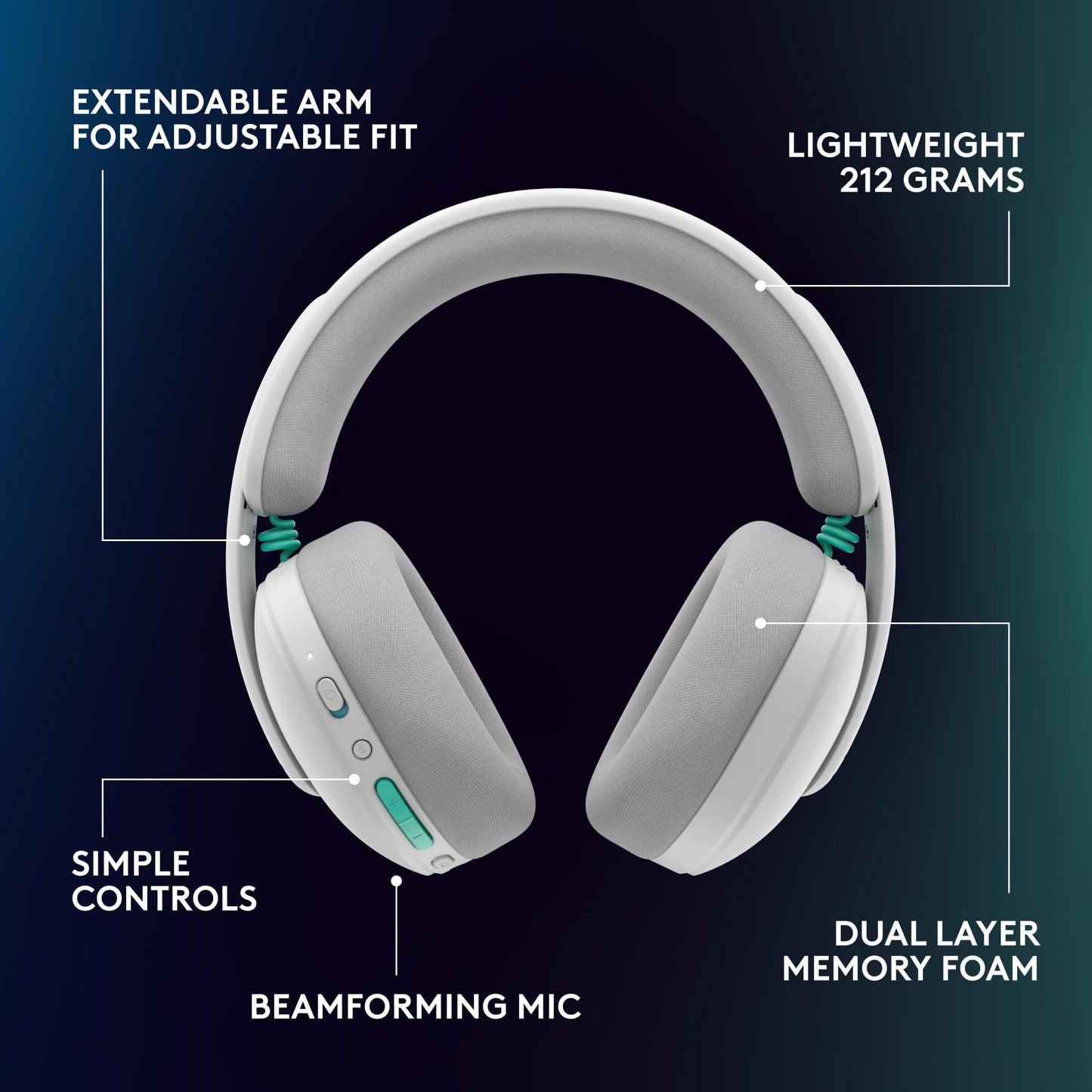Logitech G325 Lightspeed Wireless Bluetooth Gaming Headset, All-Day Comfort, Built-in Mic with Noise Reduction, 24-Bit Audio, 24+ Hr Battery Life, for PC, PlayStation, Switch, Mobile – White