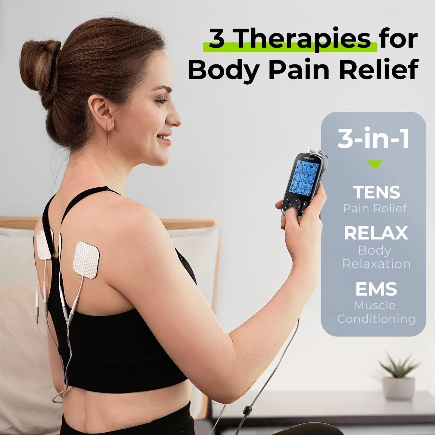 AUVON Unidad TENS y Electroestimulador Muscular 3 en 1
