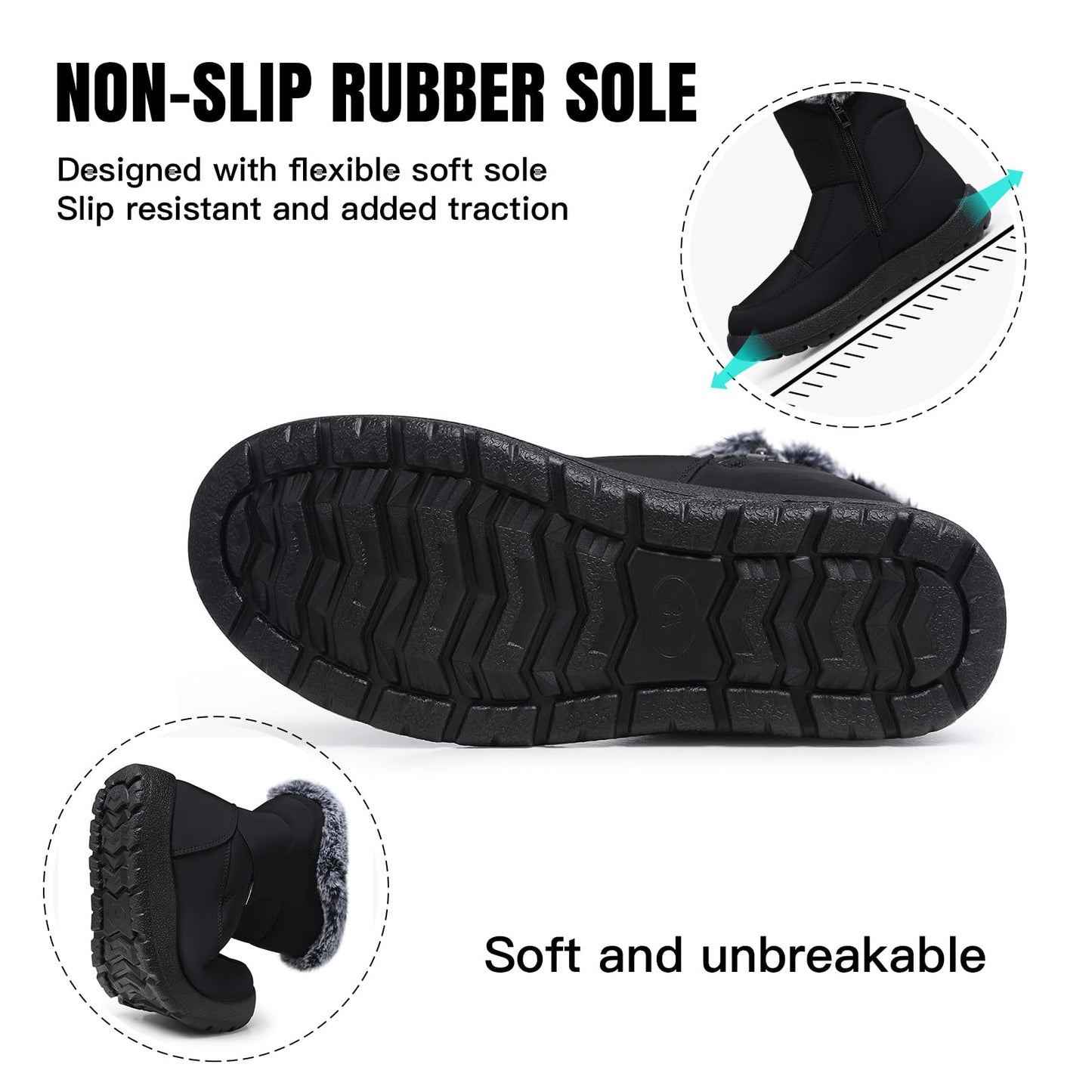 SHIBEVER Women's Snow Boots Winter: Waterproof Fur Lined Anti-Slip Ankle Booties Outdoor Comfortable Furry Women Snow Boot Black
