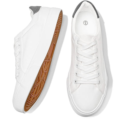 FRACORA Mens Canvas Shoes White Black Sneakers Low Top Lace Up Casual Shoe(Milk White, US10)