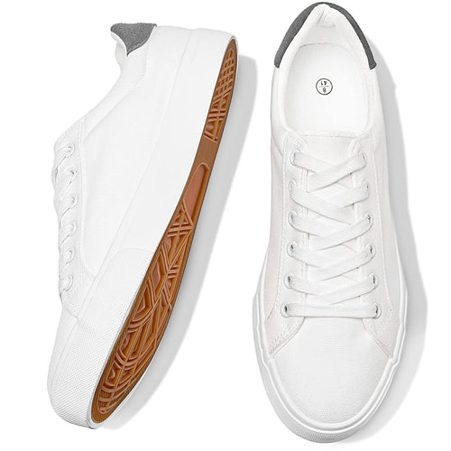 FRACORA Mens Canvas Shoes White Black Sneakers Low Top Lace Up Casual Shoe(Milk White, US10)
