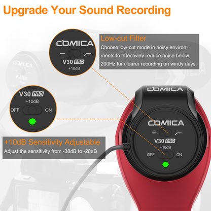 COMICA Camera Microphone CVM-V30 PRO Shotgun Video Microphone with 3.5mm Interface,Interview VideoMic for Canon Nikon Sony Panasonic Fuji Olympus DSLR Camcorder for YouTube Vlogging Facebook(RED)