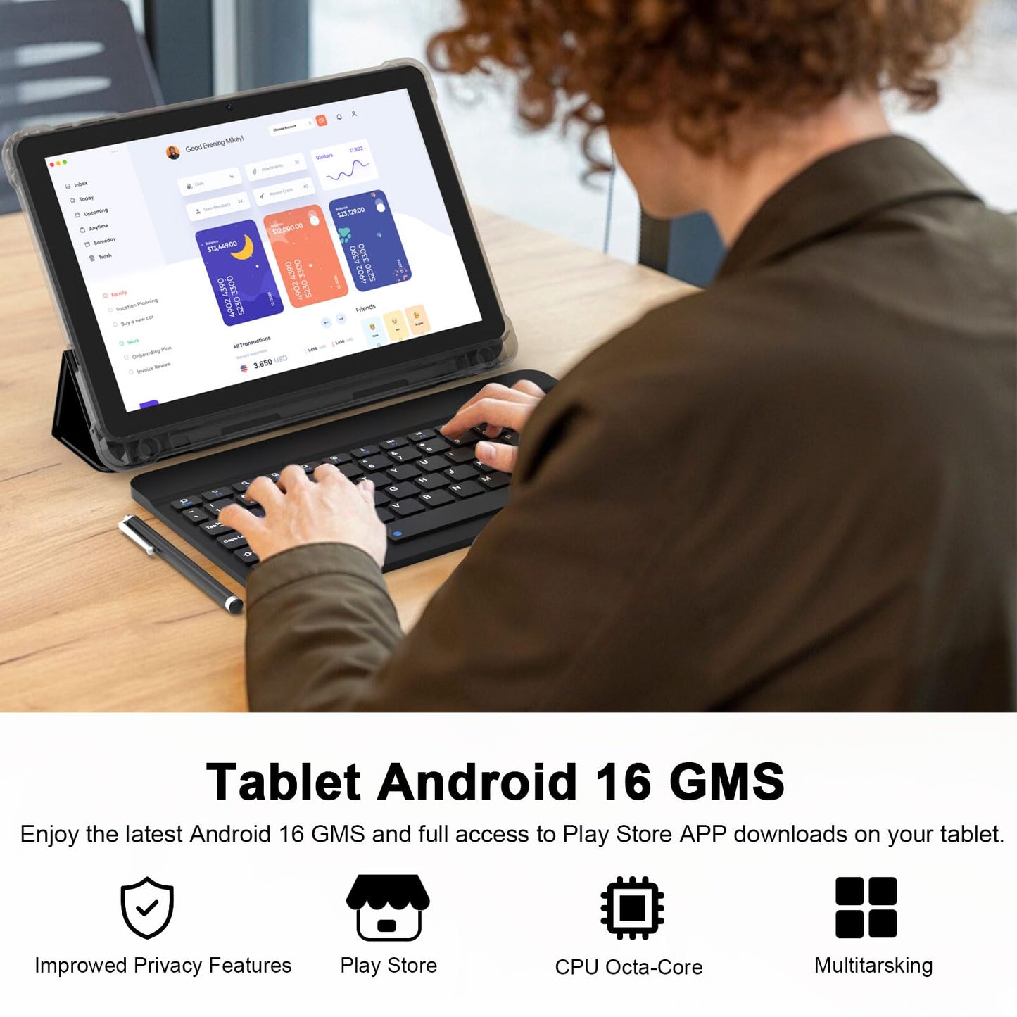 CUPEISI Android 16 Tablet 10 Inch, 20GB RAM+128GB ROM/2TB Expandable, 2.0GHz Octa-core Processor, 1280*800 HD Screen, 5G WiFi6 BT 5.0, 2 in 1 Tablets with Keyboard Case Mouse Stylus, Widevine L1 Black