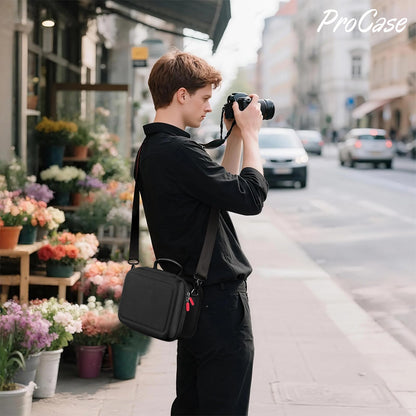 ProCase Hard Shell Digital Camera Case for Canon Rebel T7/EOS R100/R50/DSLR/SLR/Nikon/Sony/Mirrorless, Padded Travel Bag with 1 Shoulder Strap and 3 Adjustable Dividers Fathers Day Gift -Black