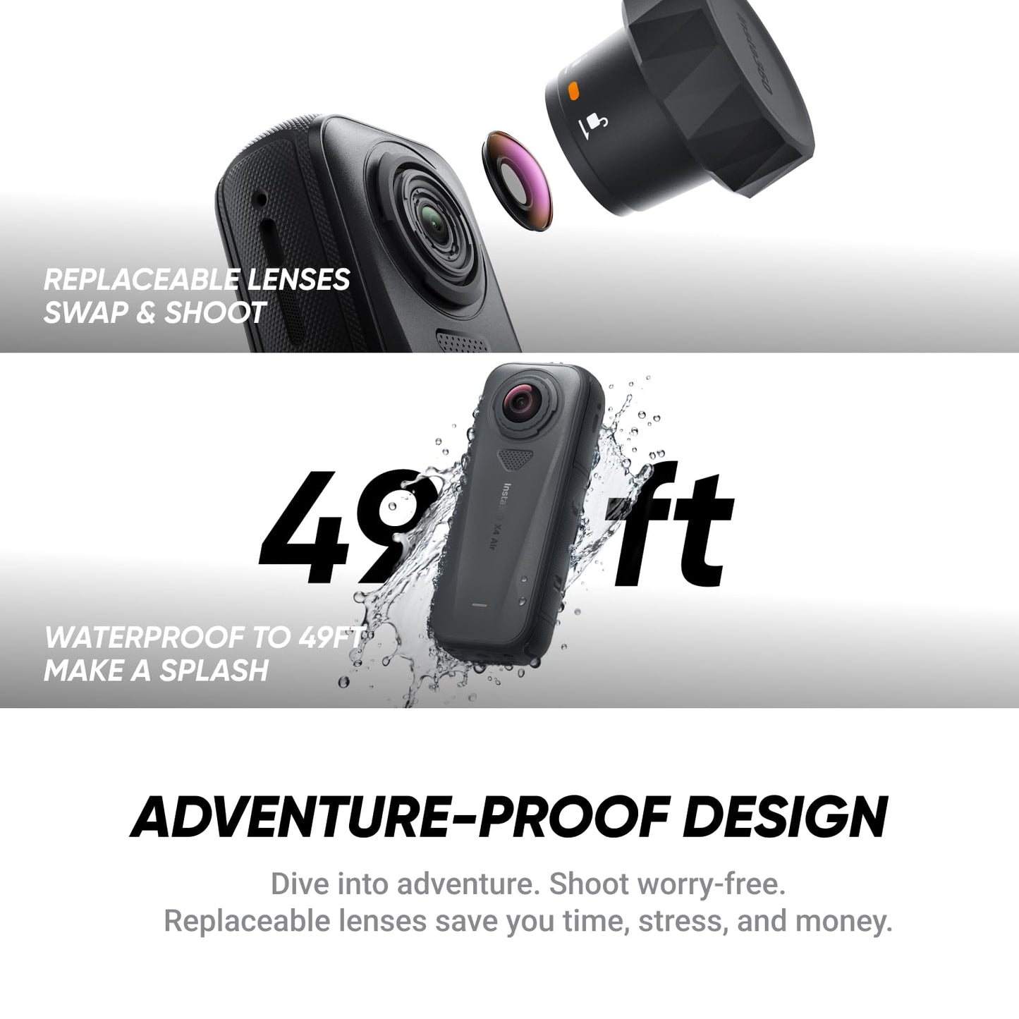 Insta360 X4 Air - Lightweight 165g 8K 360 Camera, Invisible Selfie Stick Effect, Replaceable Lenses, Shoot First & Frame Later, Built-in Wind Guard, FlowState Stabilization, AI-Powered App