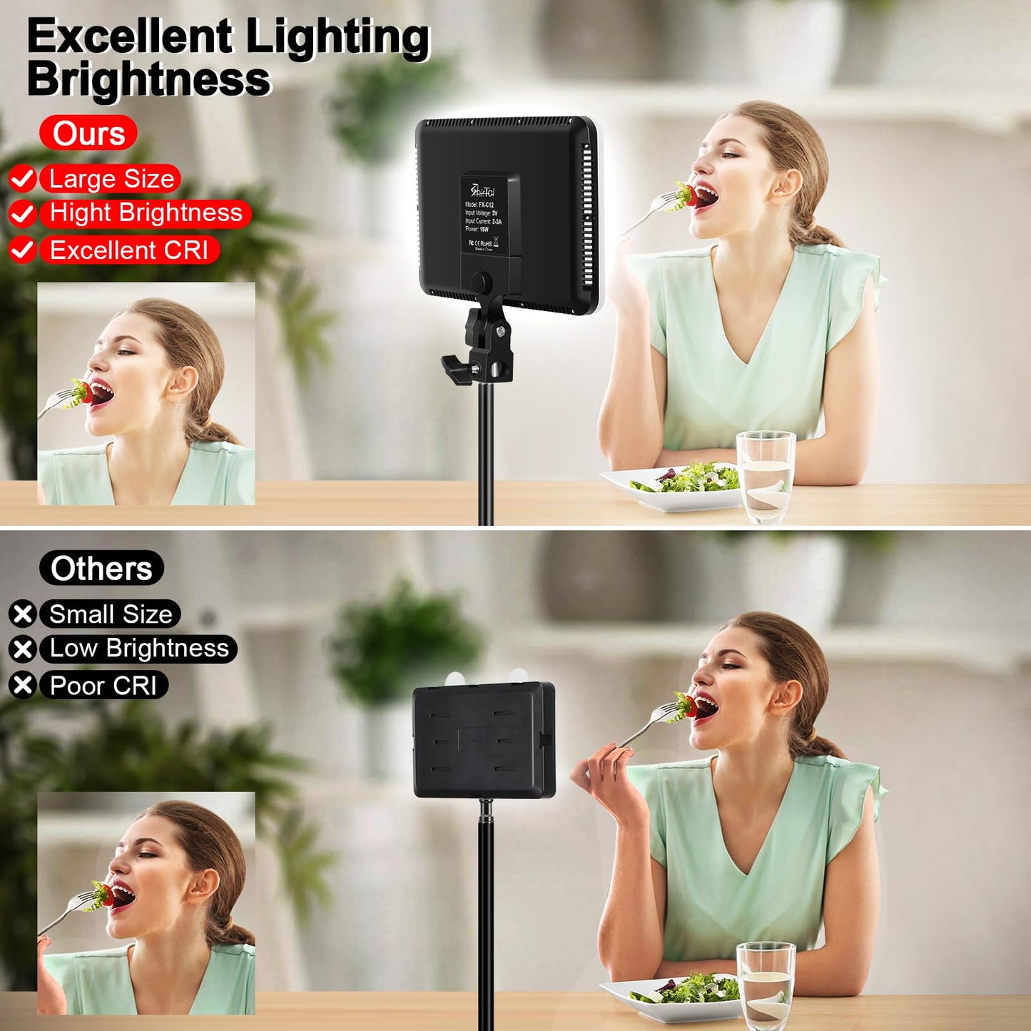 Shirtal 12" LED Video Light Kit,2-Pack Photography Lighting Kit,73" Height 2800-6500K Dimmable Studio Lights with Tripod Stand and Phone Holder, Streaming Lighting for Video Recording,Podcast,YouTube