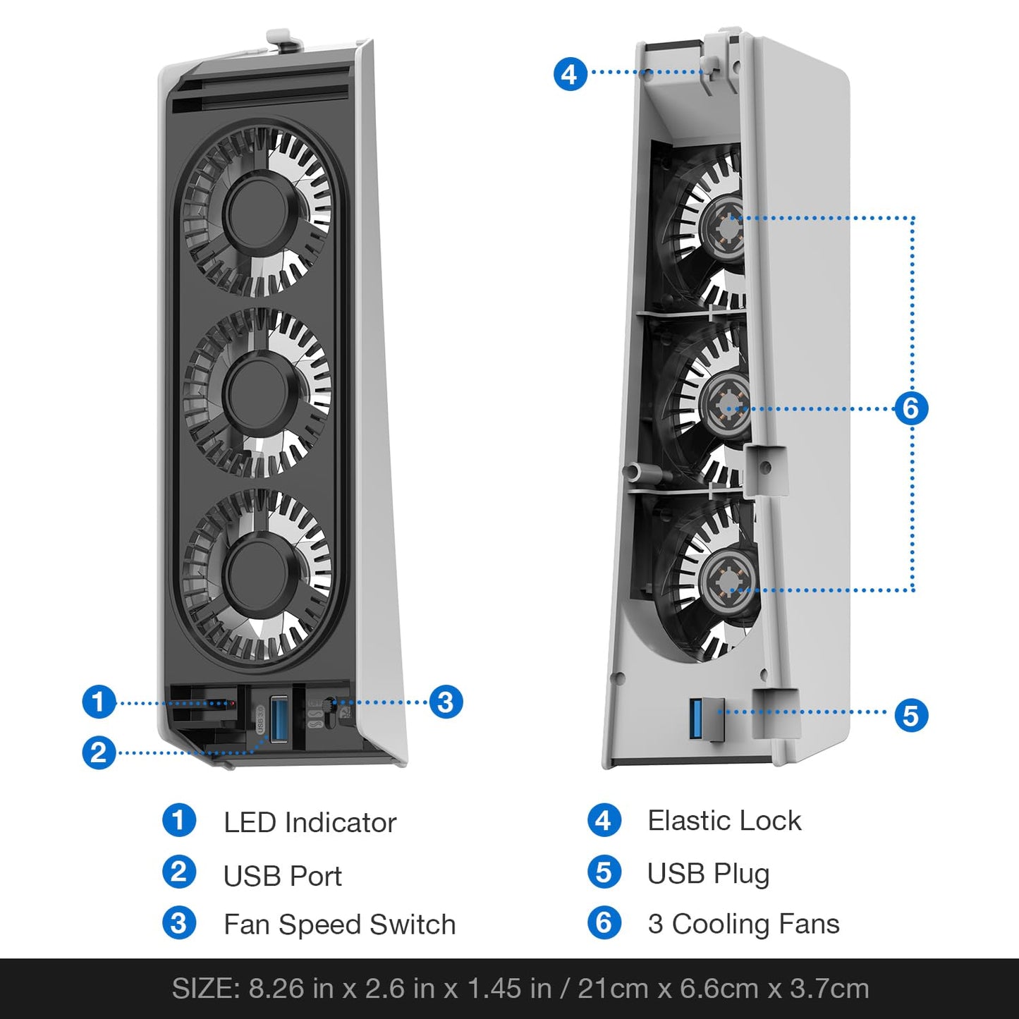MEQI PS5 Cooling Fan, MEQI PS5 Accessories Upgraded Quiet Cooler Fan with LED Light & USB 3.0 Hubs, Efficient Cooling Station for PlayStation 5 Disc/Digital Edition