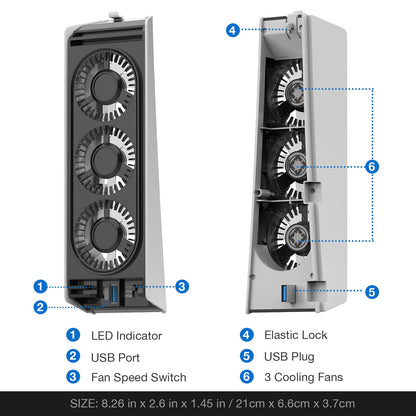 MEQI PS5 Cooling Fan, MEQI PS5 Accessories Upgraded Quiet Cooler Fan with LED Light & USB 3.0 Hubs, Efficient Cooling Station for PlayStation 5 Disc/Digital Edition