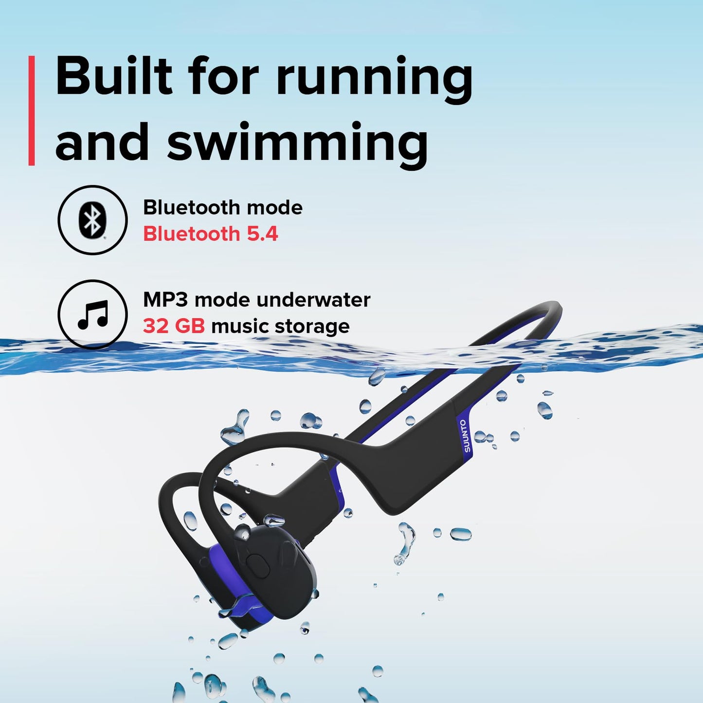 SUUNTO Audífonos de Natación Aqua Light de Conducción Ósea (32GB / Tidal Black)