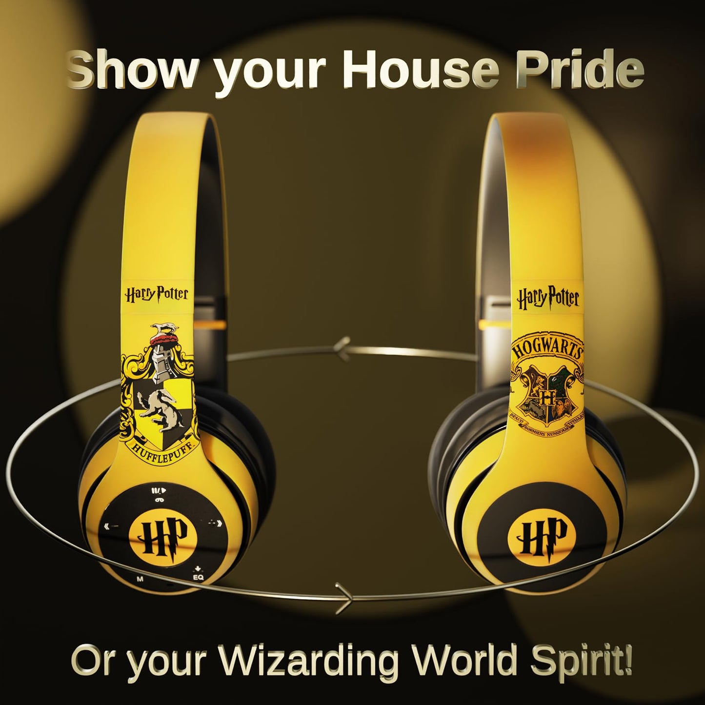 Harry Potter Hufflepuff Bluetooth Headphones with Built in Mic | Officially Licensed Wireless Headphones, Foldable Headset | Harry Potter Gifts for Women, Men, Teens, Kids & All Fans of Hufflepuff
