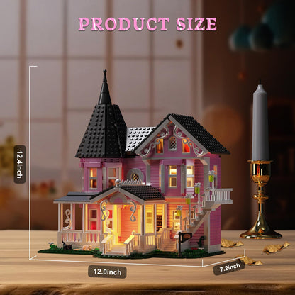Set de Construcción de Casa Palacio Rosa Encantada de Halloween (1349 Piezas)