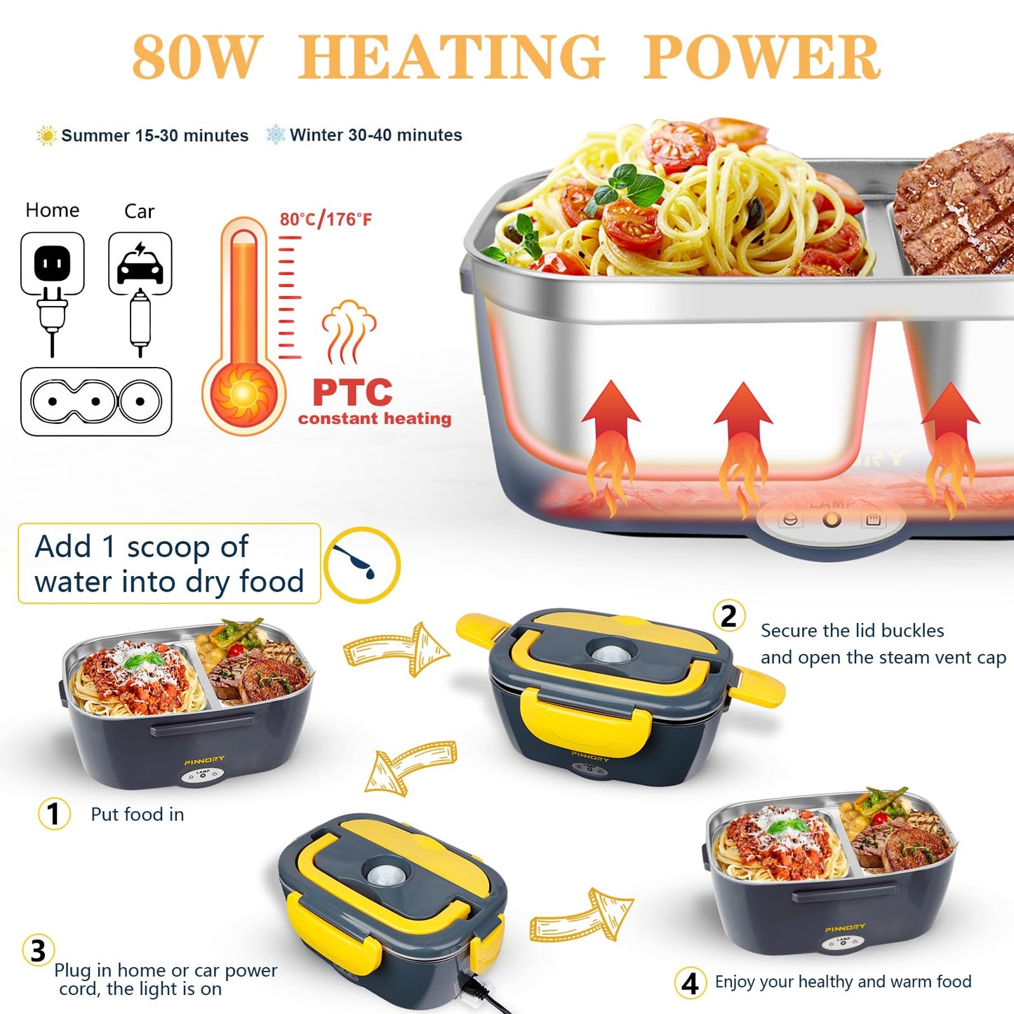 LETAAKA Lonchera Eléctrica y Calentador de Alimentos 3 en 1 (80W)