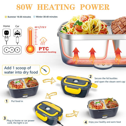 LETAAKA Lonchera Eléctrica y Calentador de Alimentos 3 en 1 (80W)