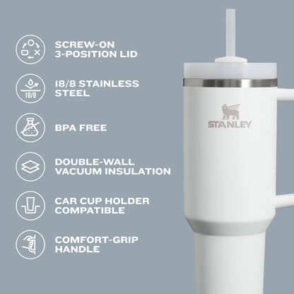 STANLEY Quencher H2.0 Tumbler with Handle and Straw 30 oz | Flowstate 3-Position Lid | Cup Holder Compatible for Travel | Insulated Stainless Steel Cup | BPA-Free | Stainless Steel Shale