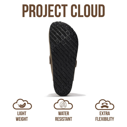 Project Cloud Mens Clogs - 100% Full Grain Genuine Leather Clogs for Men with Memory Foam Insole and Arch Support Natural Cork Footbed - Non Slip Mules Mens Slippers (Brooklyn, TAUPSUEDE