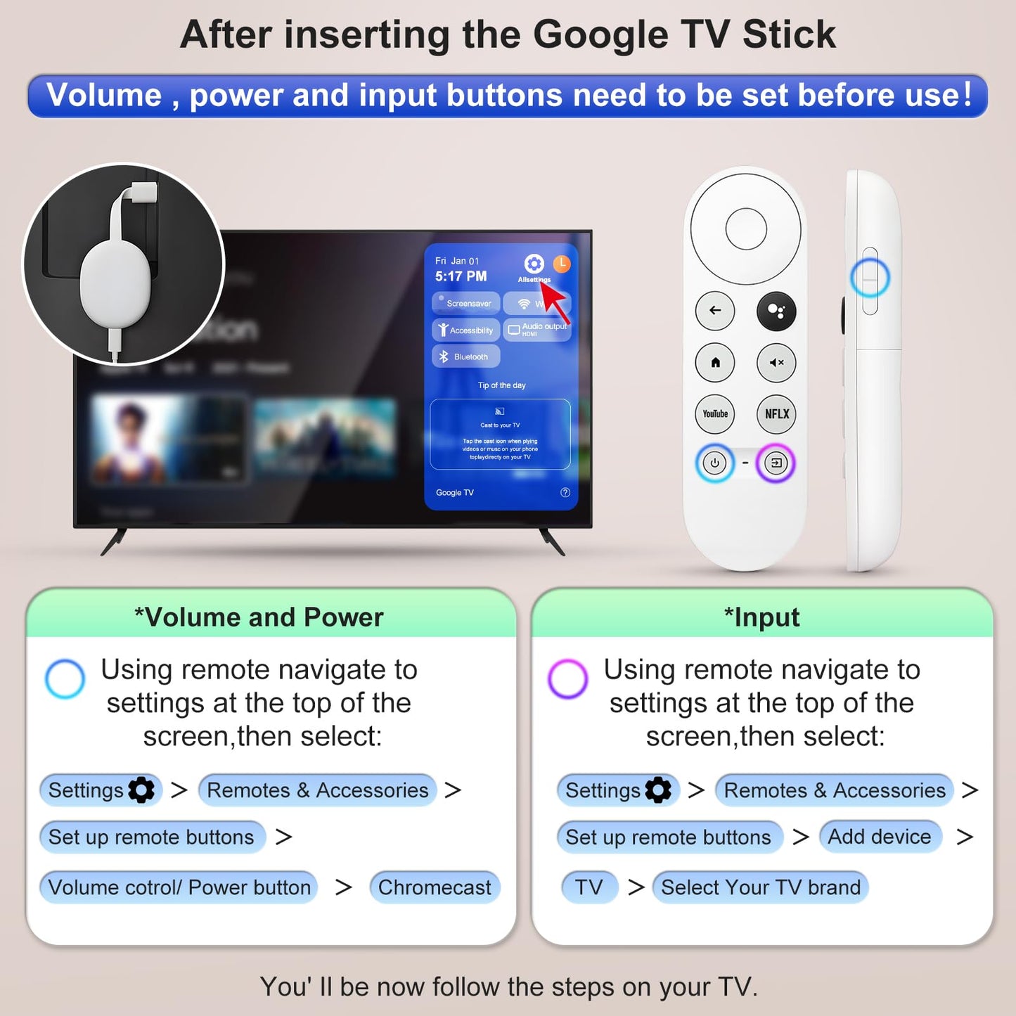 Control Remoto de Repuesto por Voz G9N9N para Google TV (Solo Snow Chromecast)