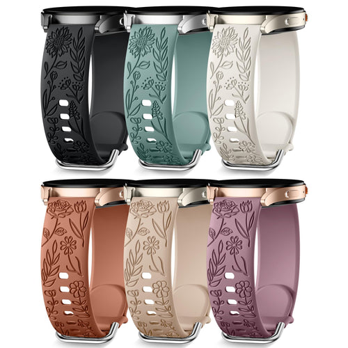 SNBLK Correas de Silicona con Grabado Floral para Samsung Galaxy Watch (Paquete de 6 / 20mm)