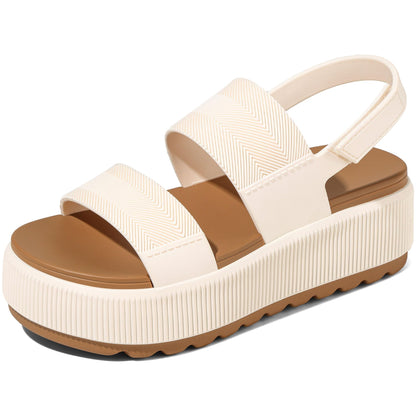 Marc Ford White Platform Sandals for Women 2026 Flatform Water Sandals Chunky Wedge Lug Sole Lightweight Comfortable Summer Outfit Walking Beach Vacation Essentials Trendy Shoe Resort Wears
