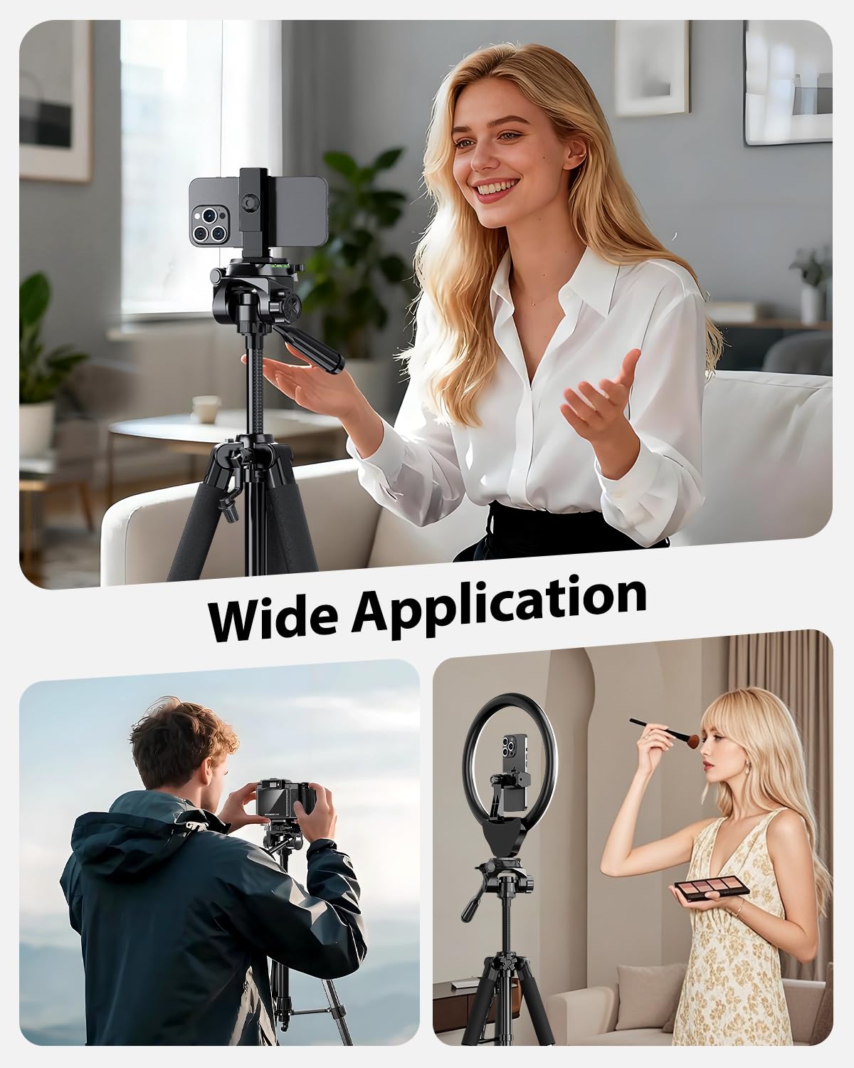 UBeesize 67” Camera Tripod with Travel Bag, Cell Phone Tripod with Bluetooth Remote and Phone Holder, Compatible with All Cameras, Cell Phones, Projector, Webcam, Spotting Scopes