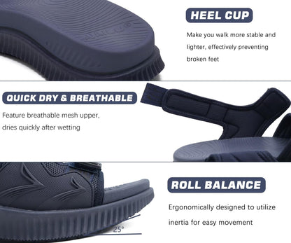 KuaiLu Mens Arch Support Hiking Sandals Orthotic Athletic Sport Recovery Walking Cushion Sandals Open Toe Summer Beach Travel Sandles Plantar Fasciitis Water Sandalias For Camping DarkBlue 9