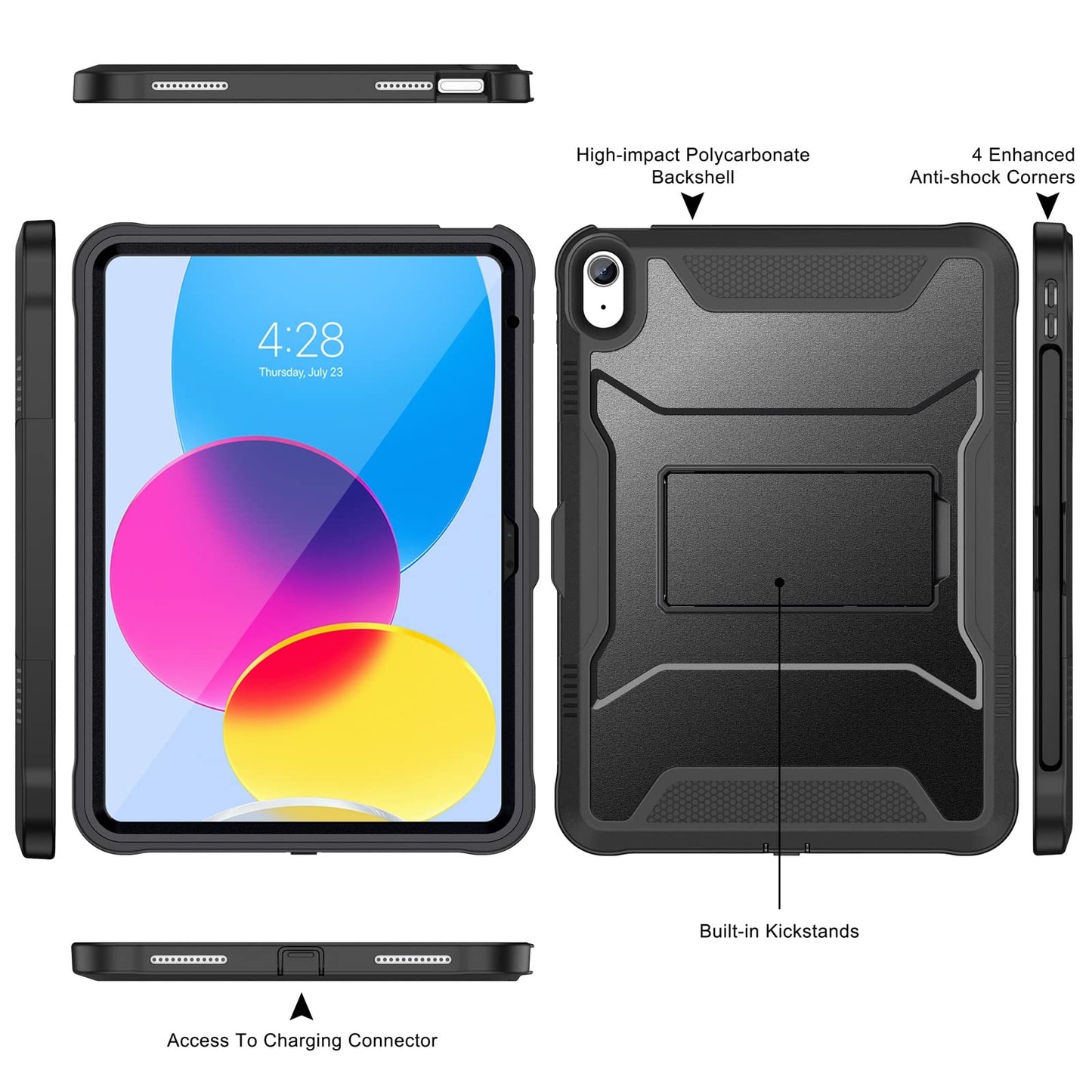 Soke Case for iPad (A16) 11th Generation 11-inch 2025, iPad 10th Generation 10.9-inch 2022, with Built-in Screen Protector and Kickstand, Rugged Full Body Protective Cover - Black