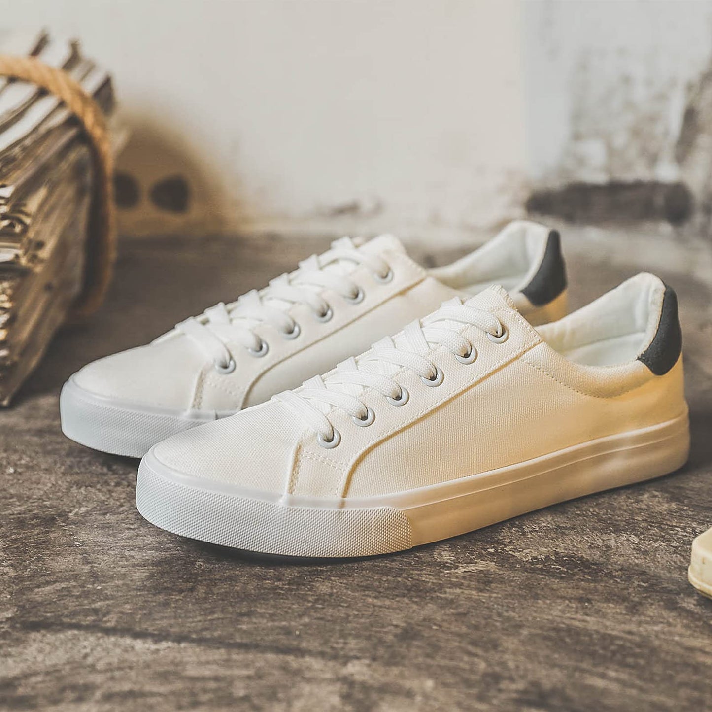 FRACORA Mens Canvas Shoes White Black Sneakers Low Top Lace Up Casual Shoe(Milk White, US10)